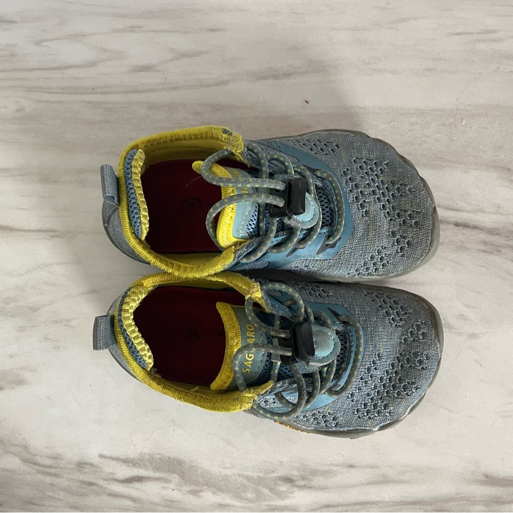 Toddler wide toe barefoot shoe blue and yellow - Picture 2 of 10